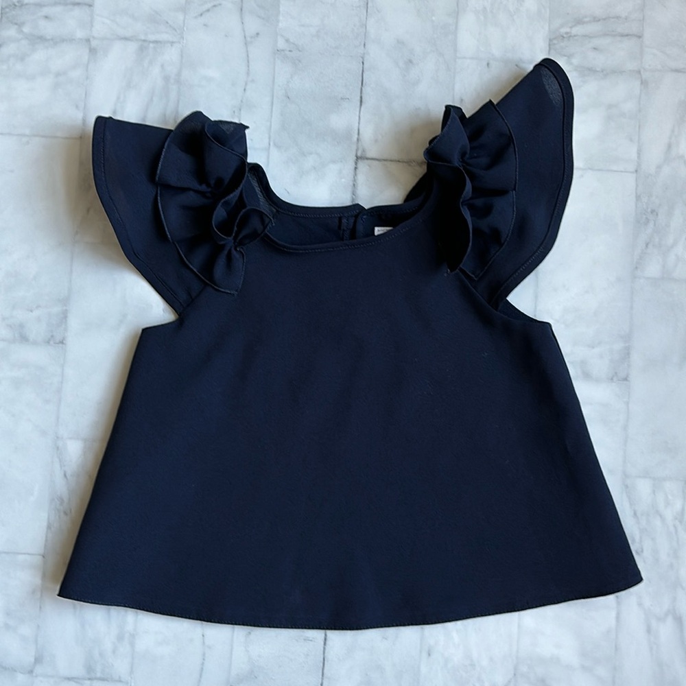 Loredana Girls Navy Blue Ruffle Chiffon Blouse (2T)